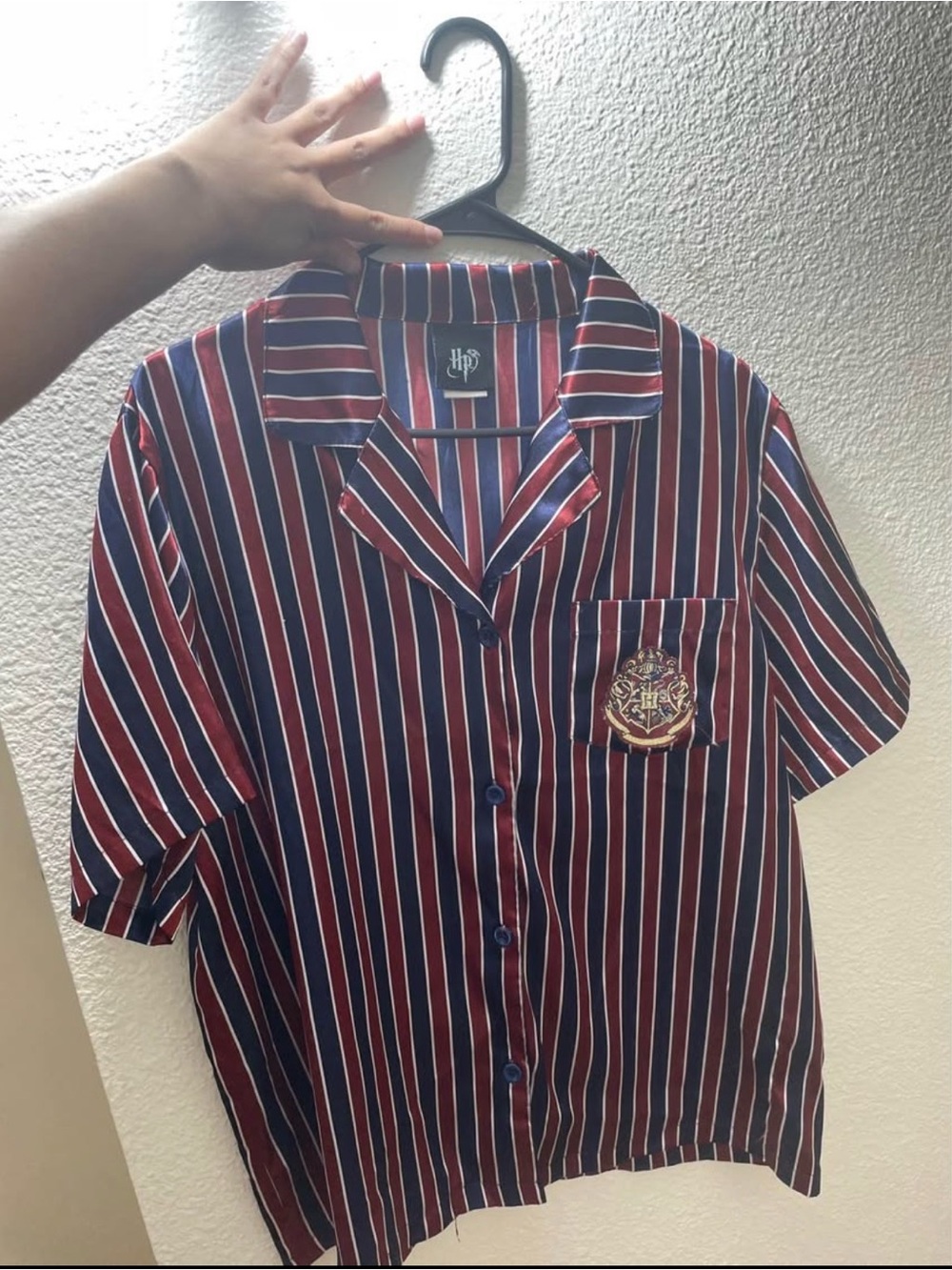 Warner Bros. Burgundy and Navy Striped Short-Sleeve Button-Down Shirt